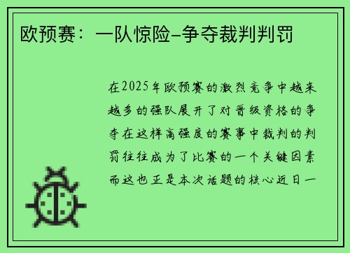 欧预赛：一队惊险-争夺裁判判罚